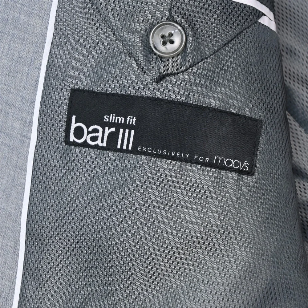 Bar III 42R 36x34 Gray Stretch Wool Slim Fit Mens Jacket Pants Suit